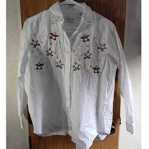 Vintage Westbound Casual Christmas Embroidered Santa Shirt Cotton Sz Small